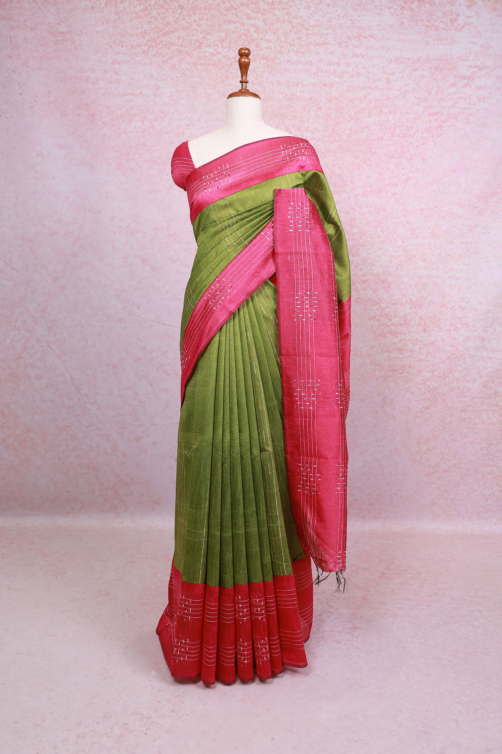 Parrot Green Semi Jute Saree