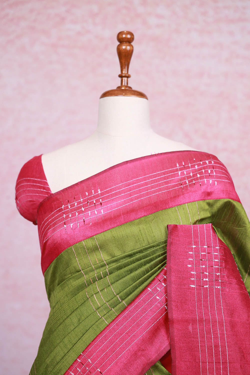 Parrot Green Semi Jute Saree