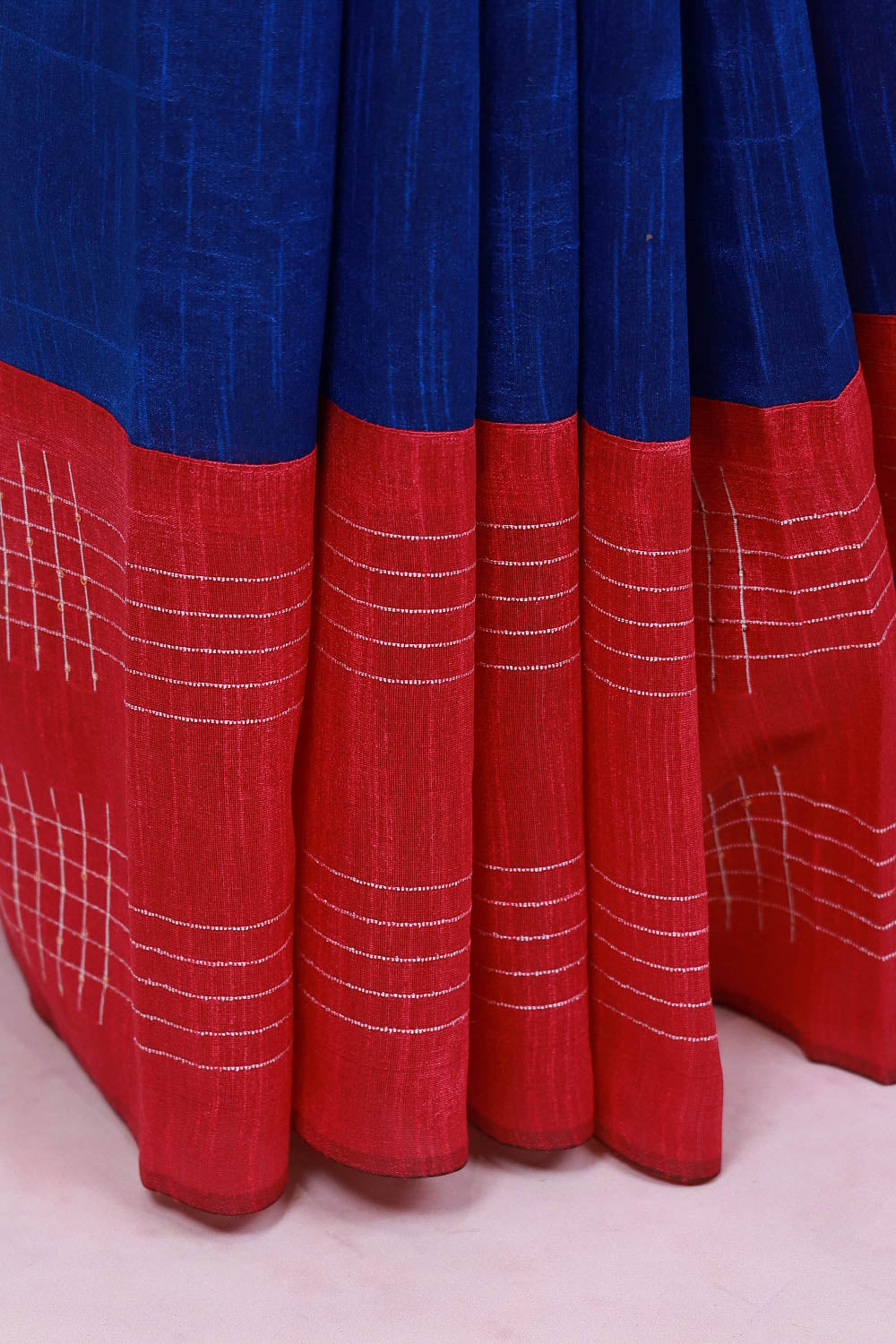 Royal Blue semi jute plain body saree with line border - Seematti
