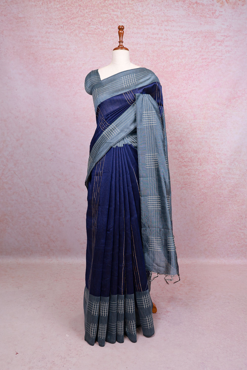 Navy Blue Semi Jute Saree