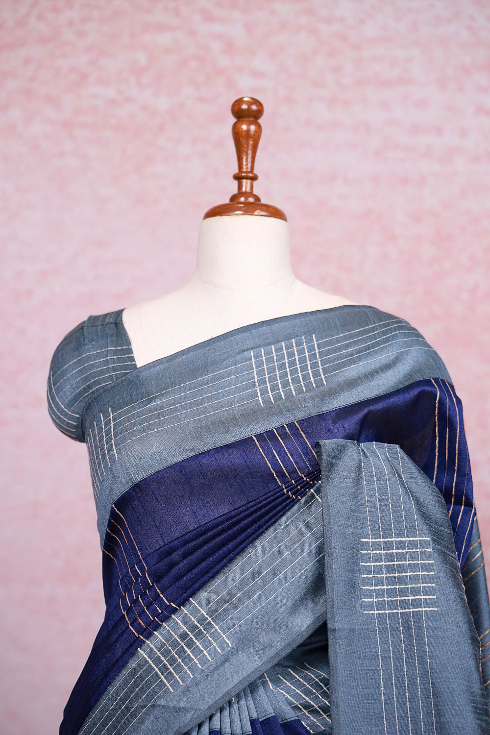Navy Blue Semi Jute Saree