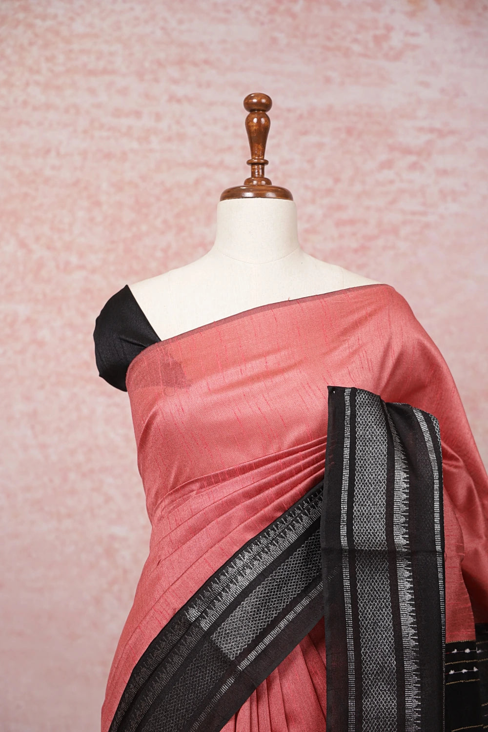 Coral Peach Semi Jute Saree