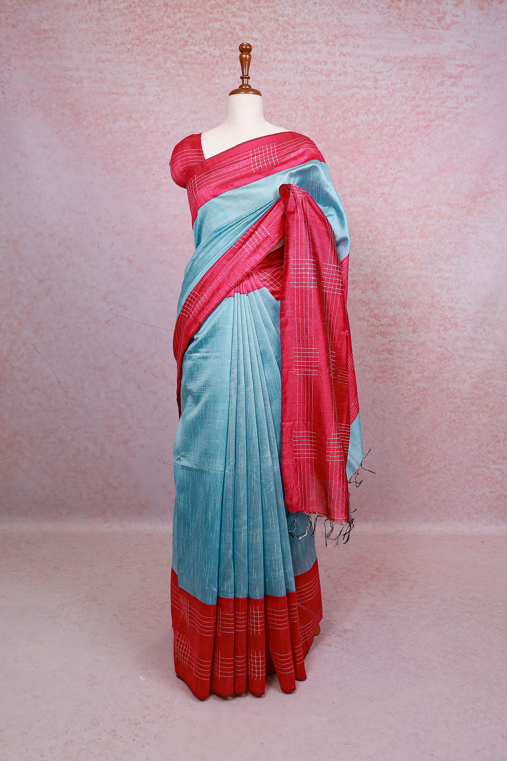 Powder Blue Semi Jute Saree - Seematti