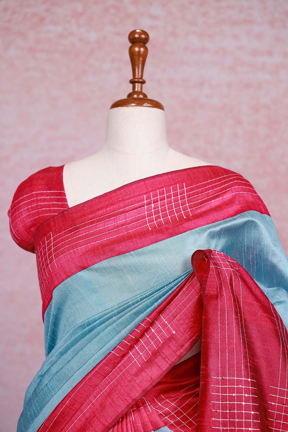 Powder Blue Semi Jute Saree - Seematti
