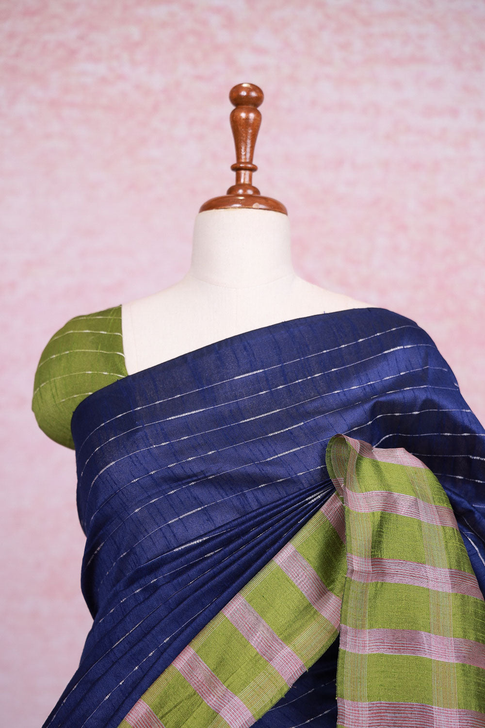 Navy Blue Semi Jute Saree - Seematti