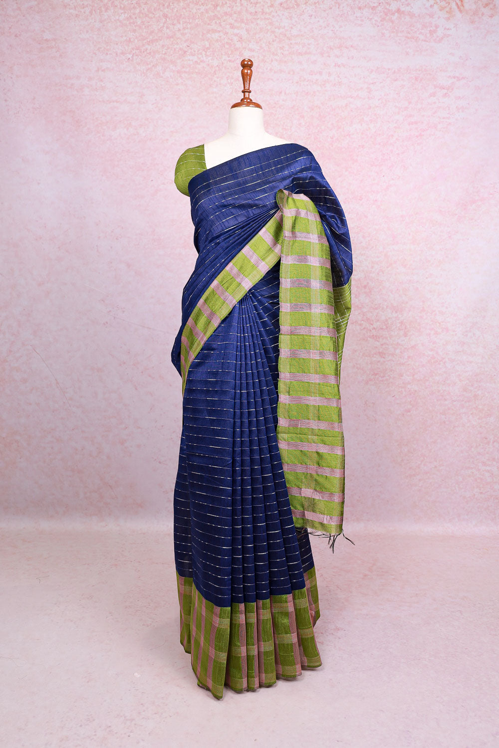 Navy Blue Semi Jute Saree - Seematti