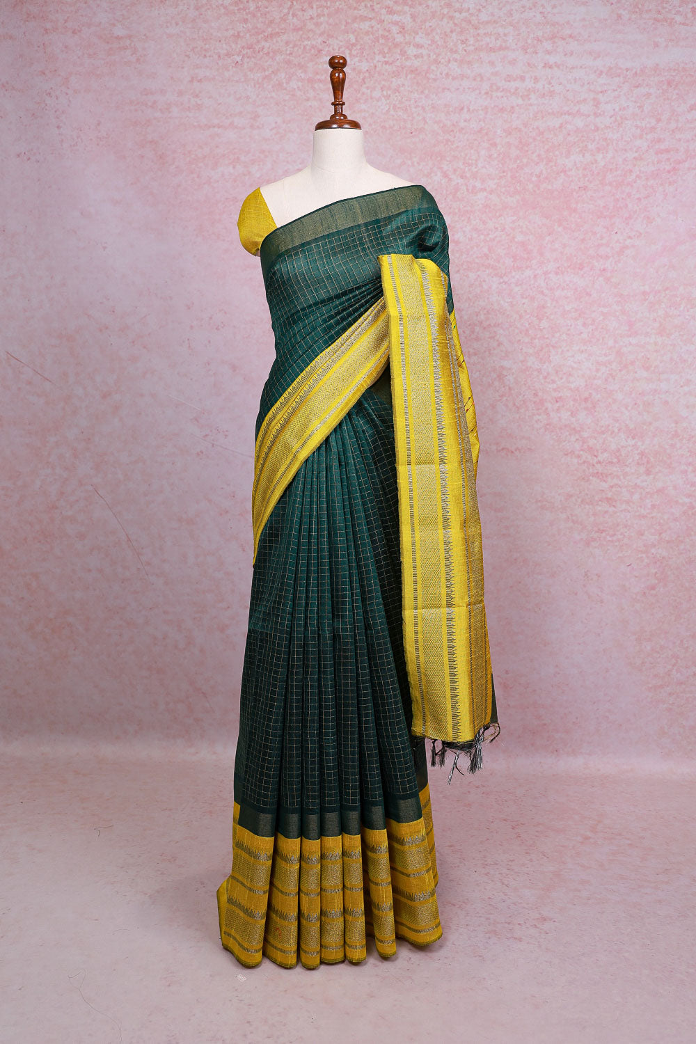 Bottle Green Semi Jute Saree - Seematti