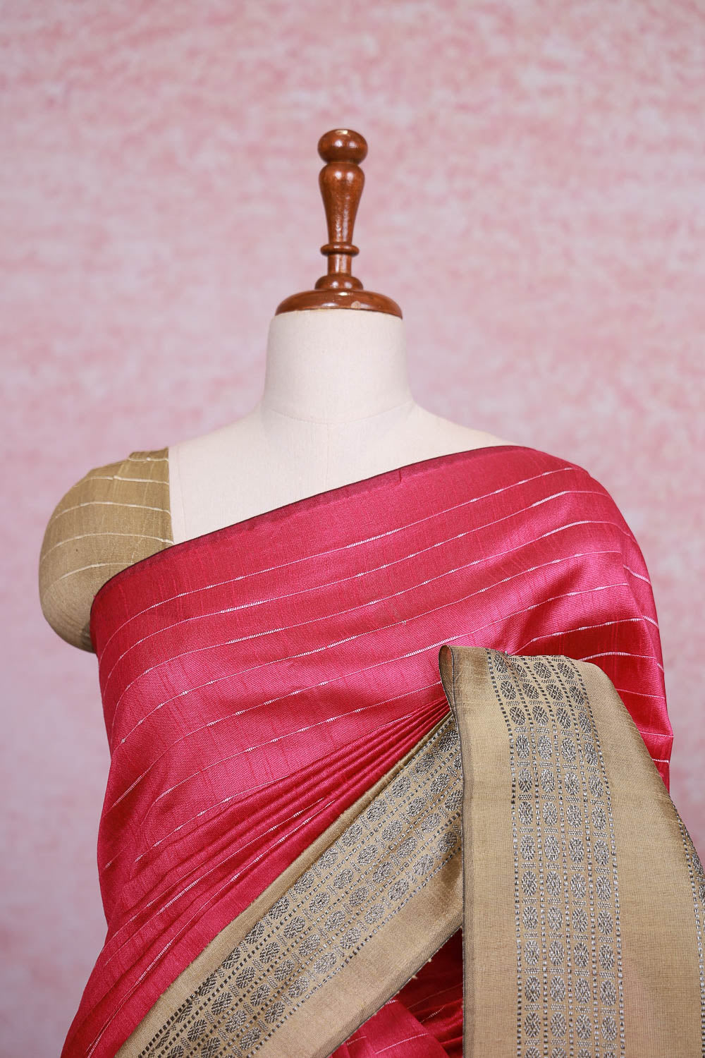 Pink Semi Jute Saree - Seematti
