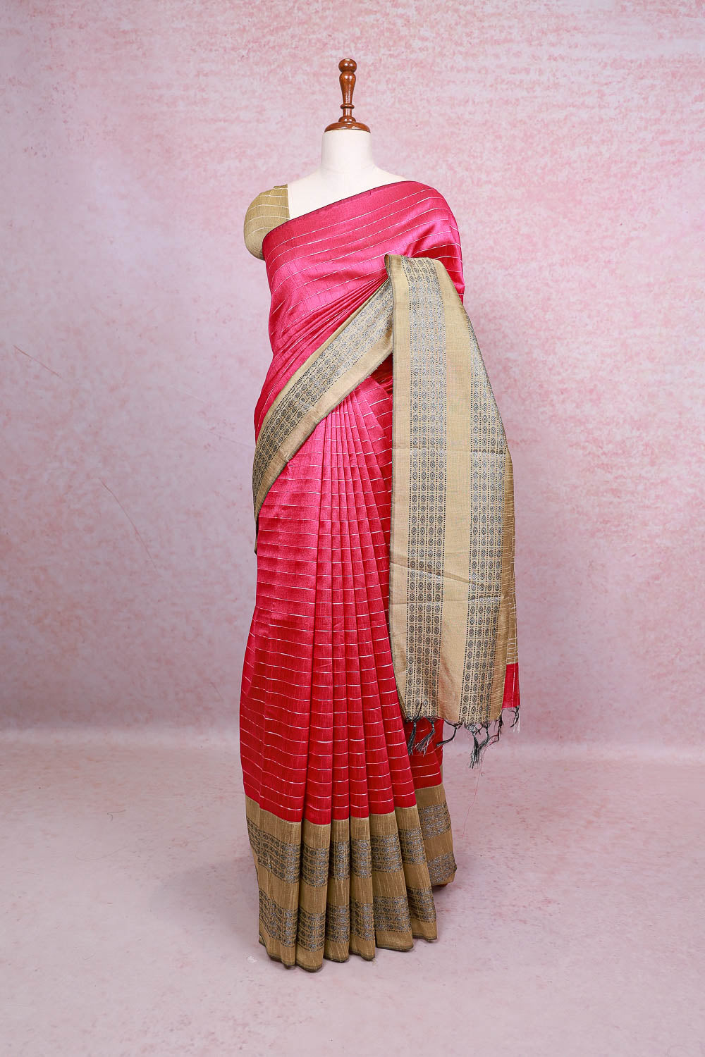 Pink Semi Jute Saree - Seematti