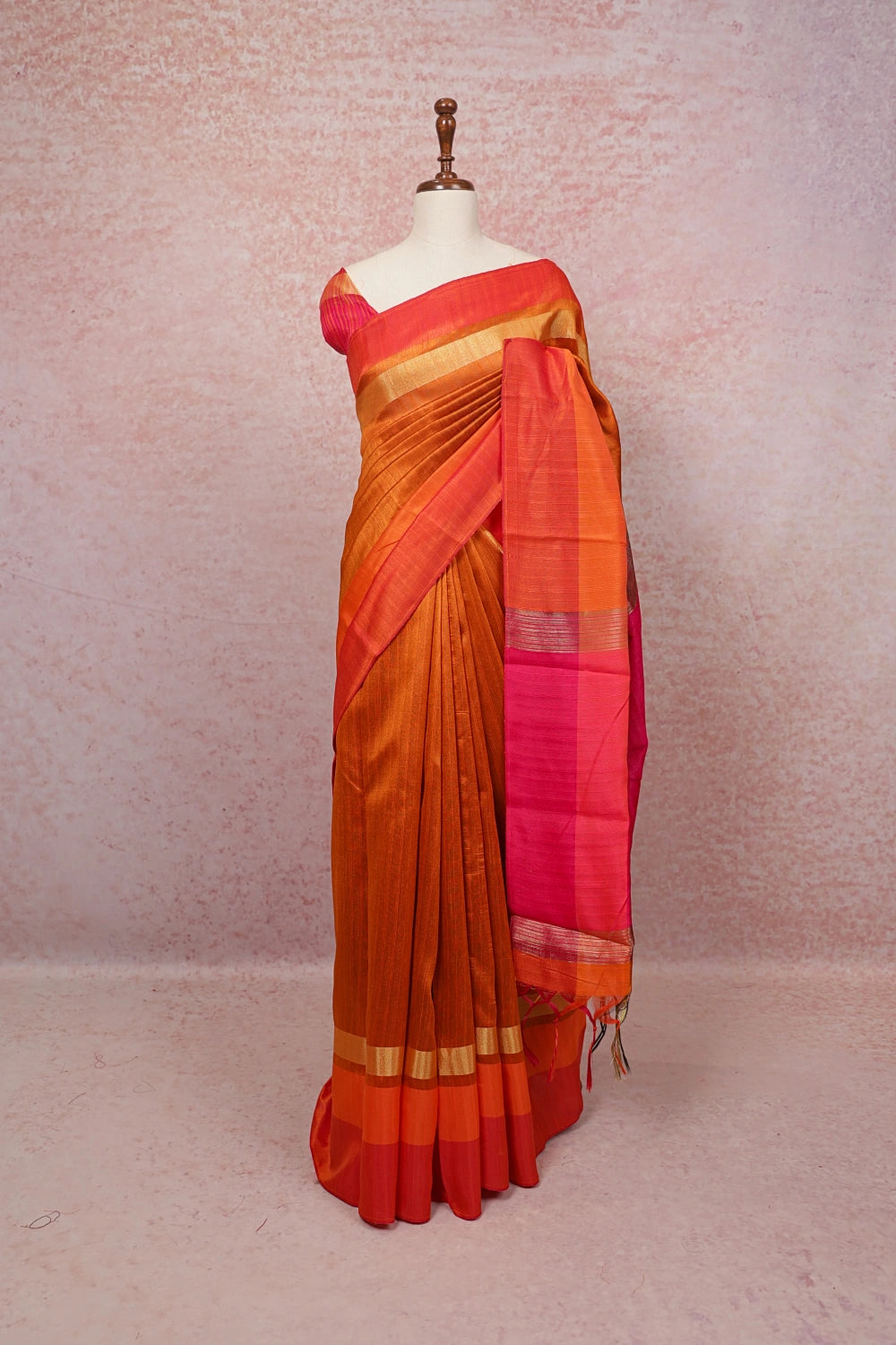 Burnt Orange Semi Jute Saree