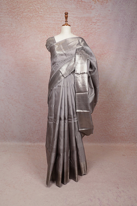 Ash Kancheepuram Silk Saree