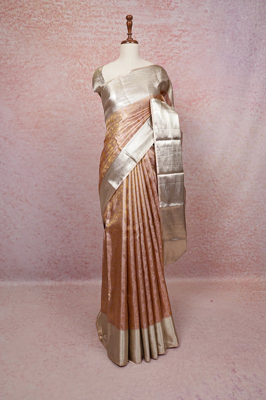Copper Peach Kancheepuram Tissue Silk Saree