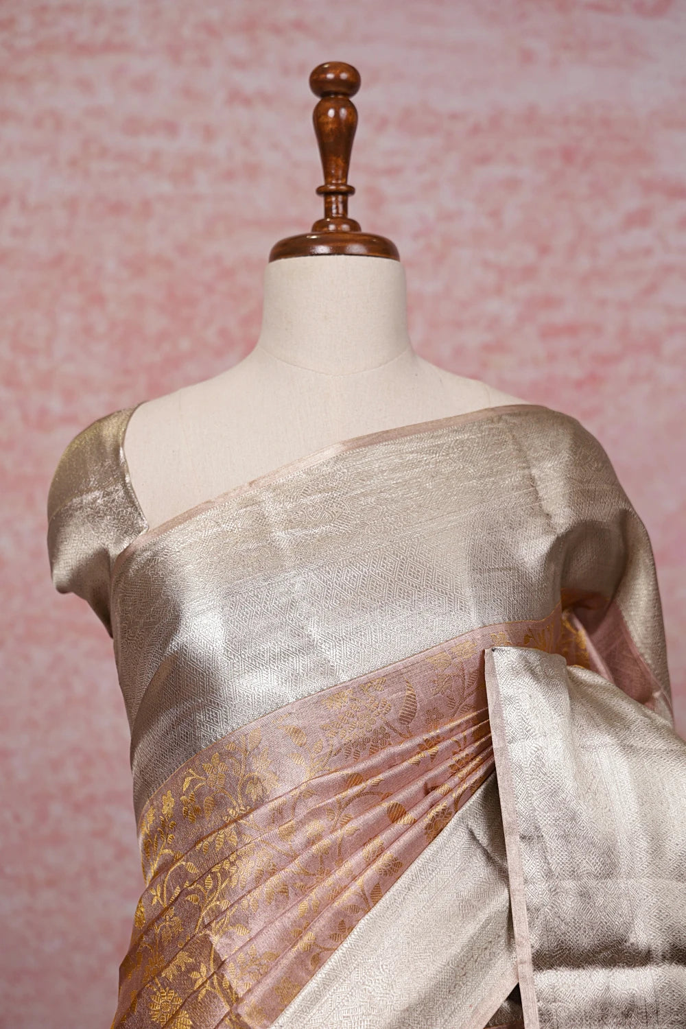 Copper Peach Kancheepuram Tissue Silk Saree