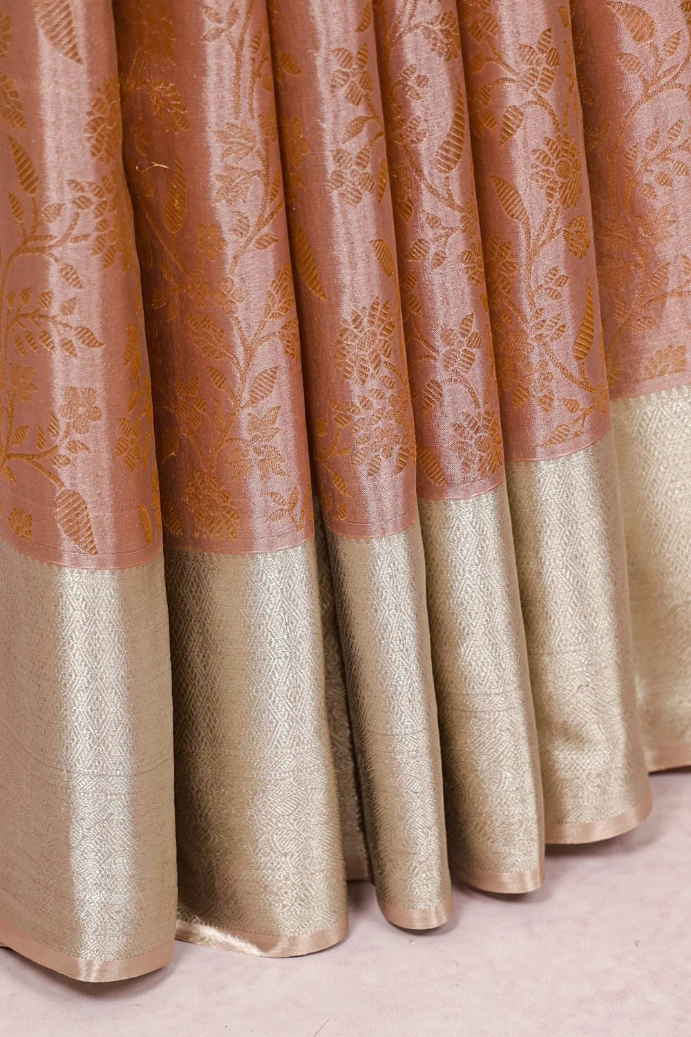Copper Peach Kancheepuram Tissue Silk Saree