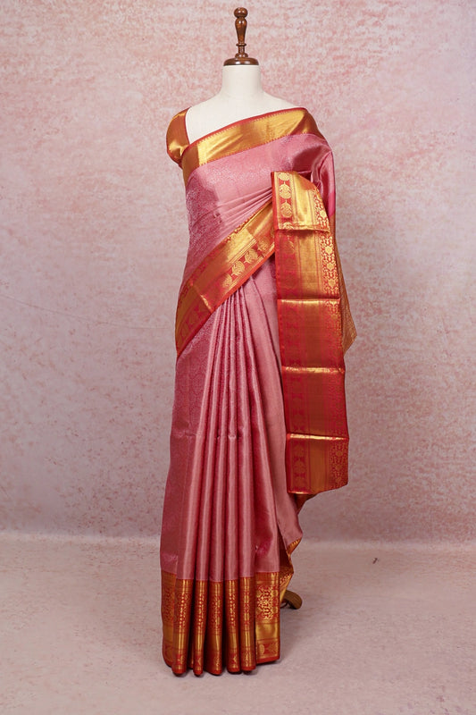 Copper Peach Kancheepuram Silk Saree