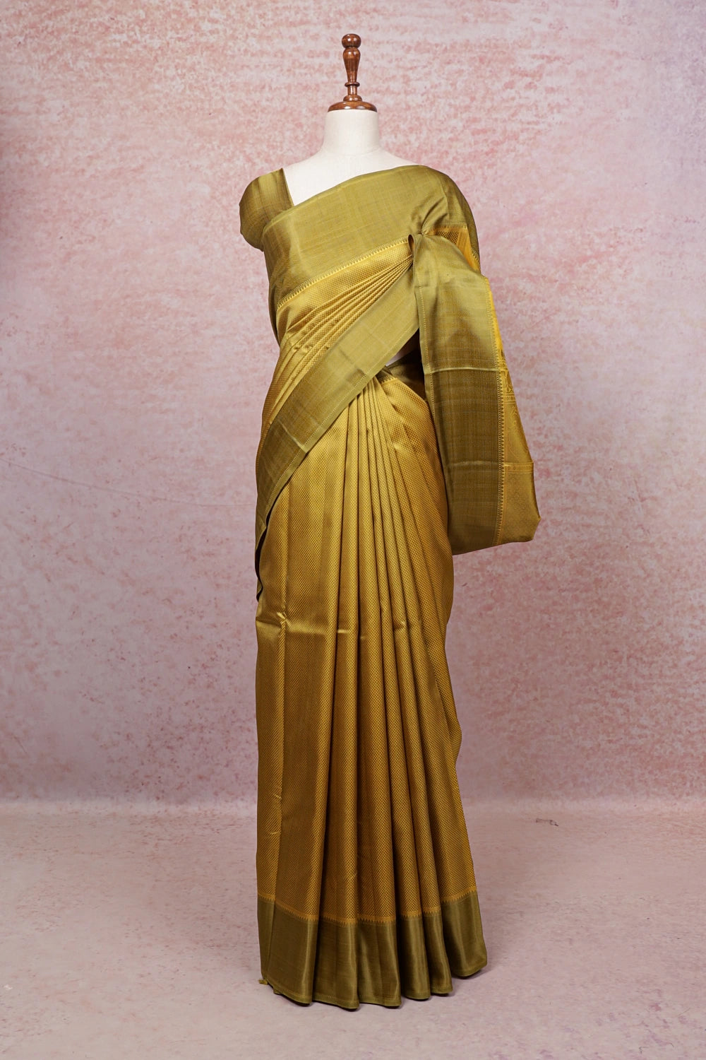 Yellow Green Kancheepuram Silk Saree