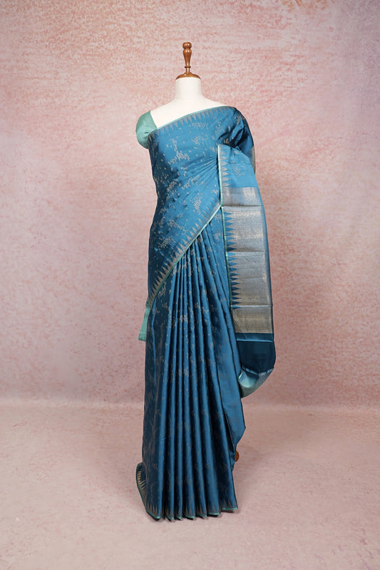 Peacock Blue Kancheepuram Silk Saree