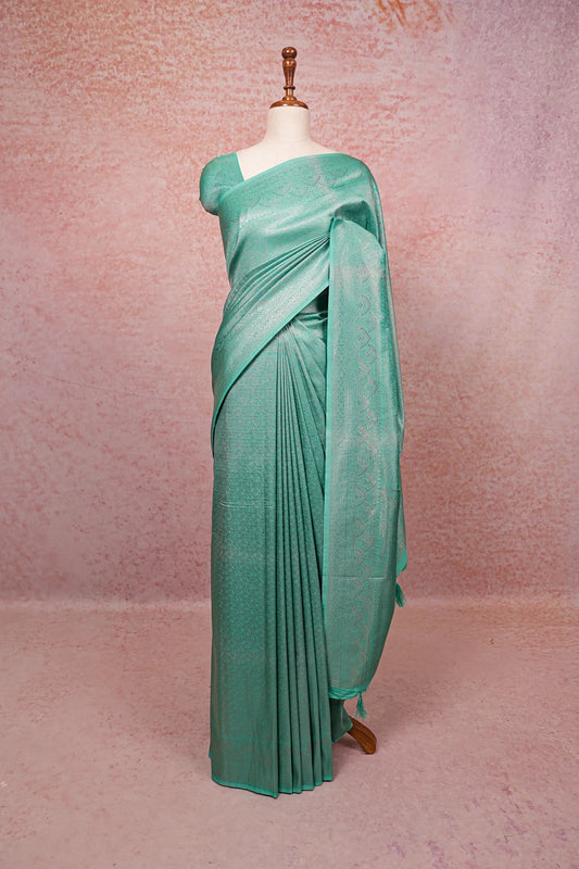 Sapphire Green Semi Banarasi Saree
