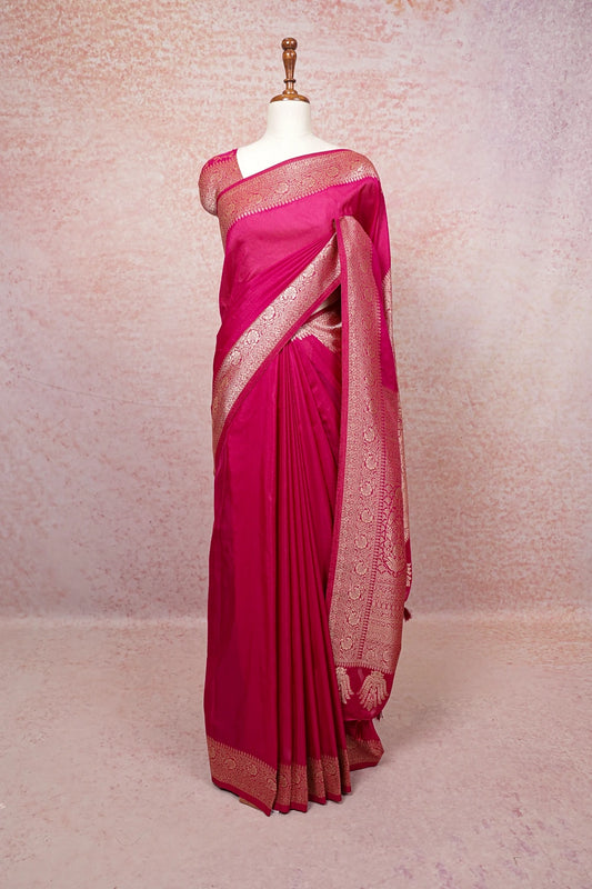 Rani Pink Semi Banarasi Saree
