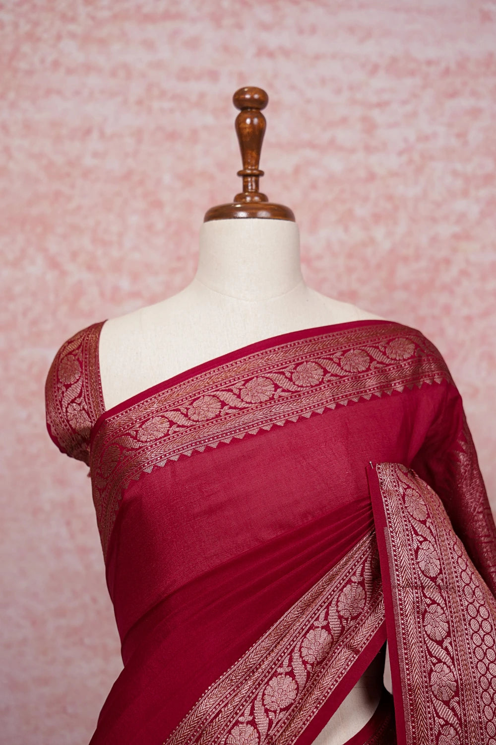 Wine Red Semi Banarasi Saree