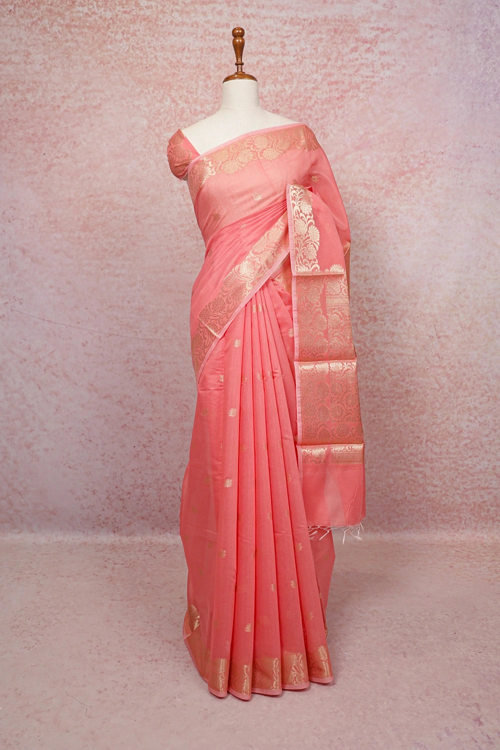 Peach Cotton Silk Saree