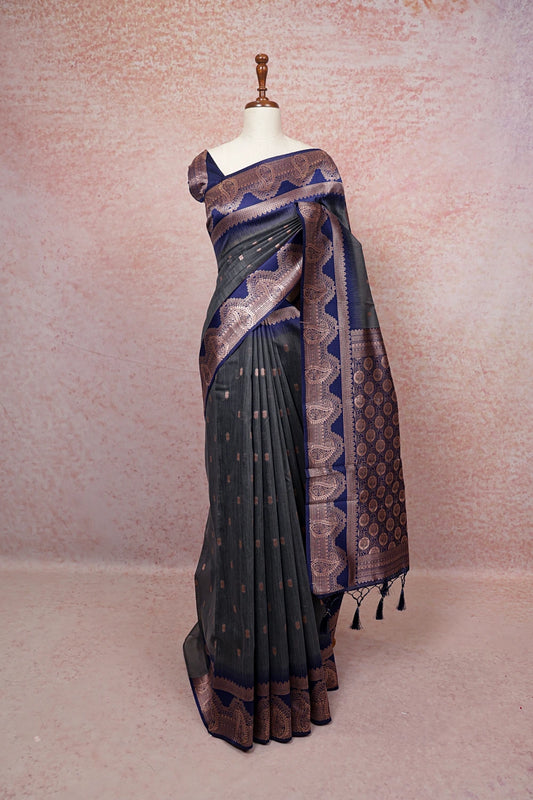 Ash Color Semi Tussar Saree