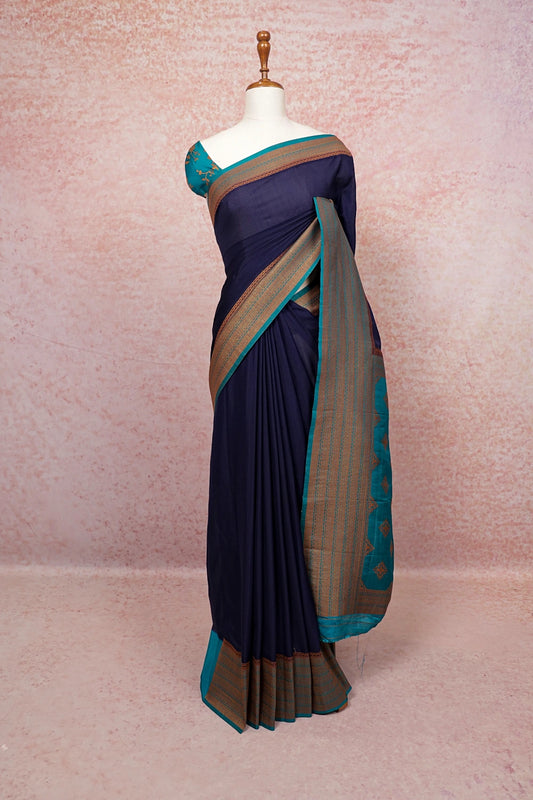 Navy Blue Semi Banarasi Saree