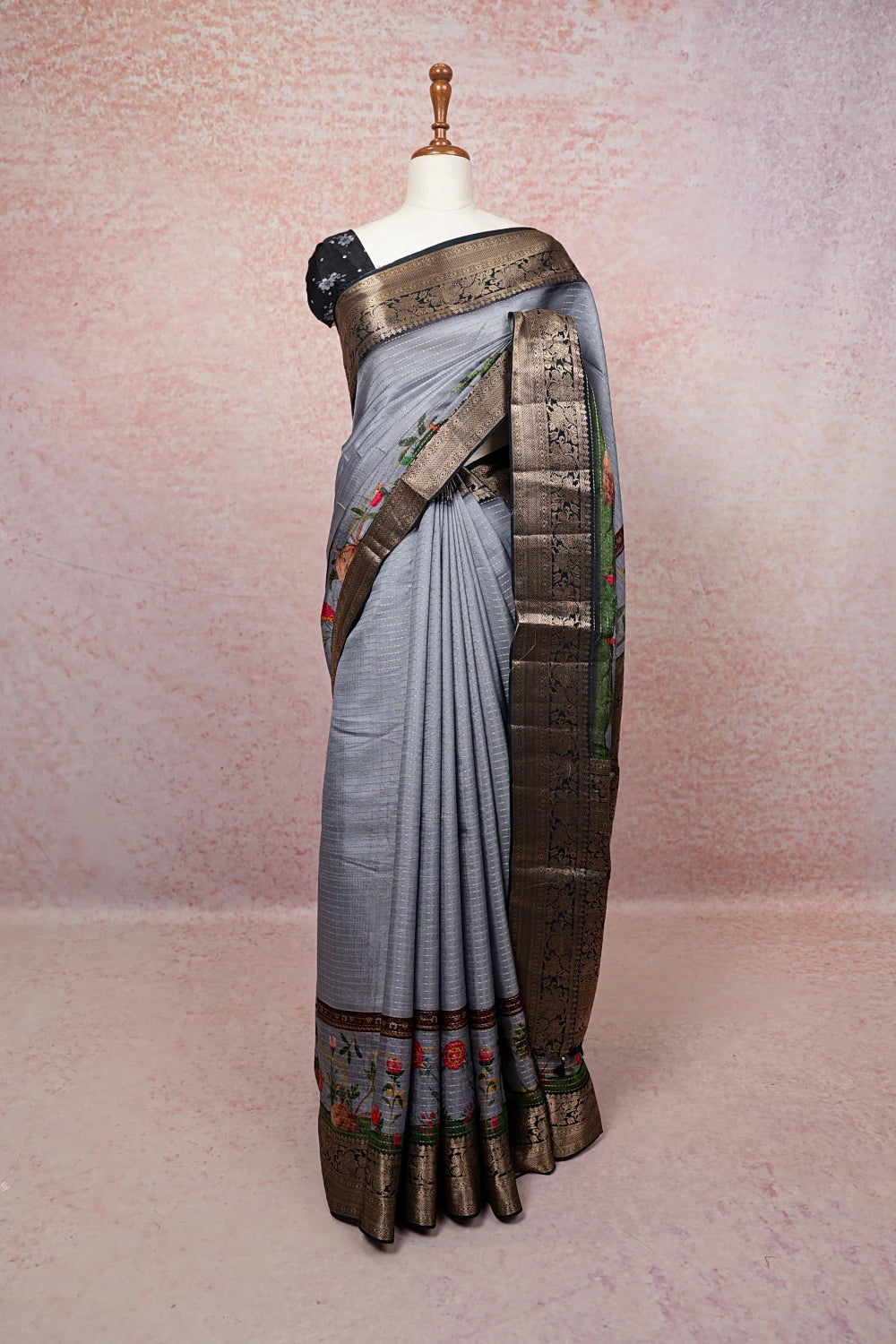 Ash Color Semi Silk Saree