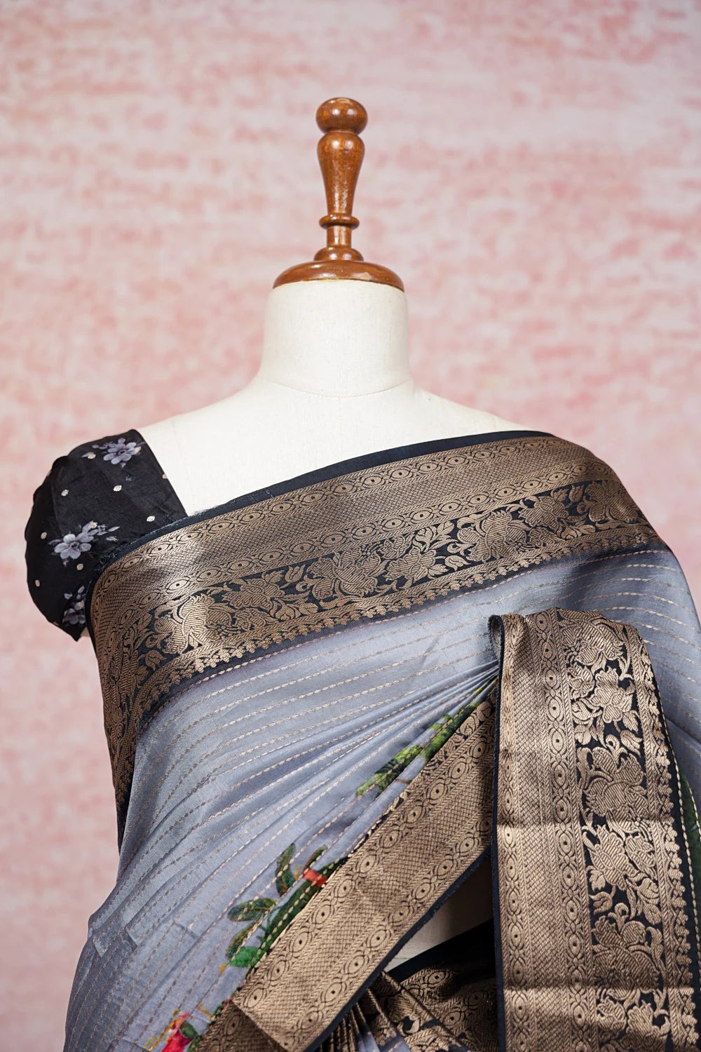 Ash Color Semi Silk Saree