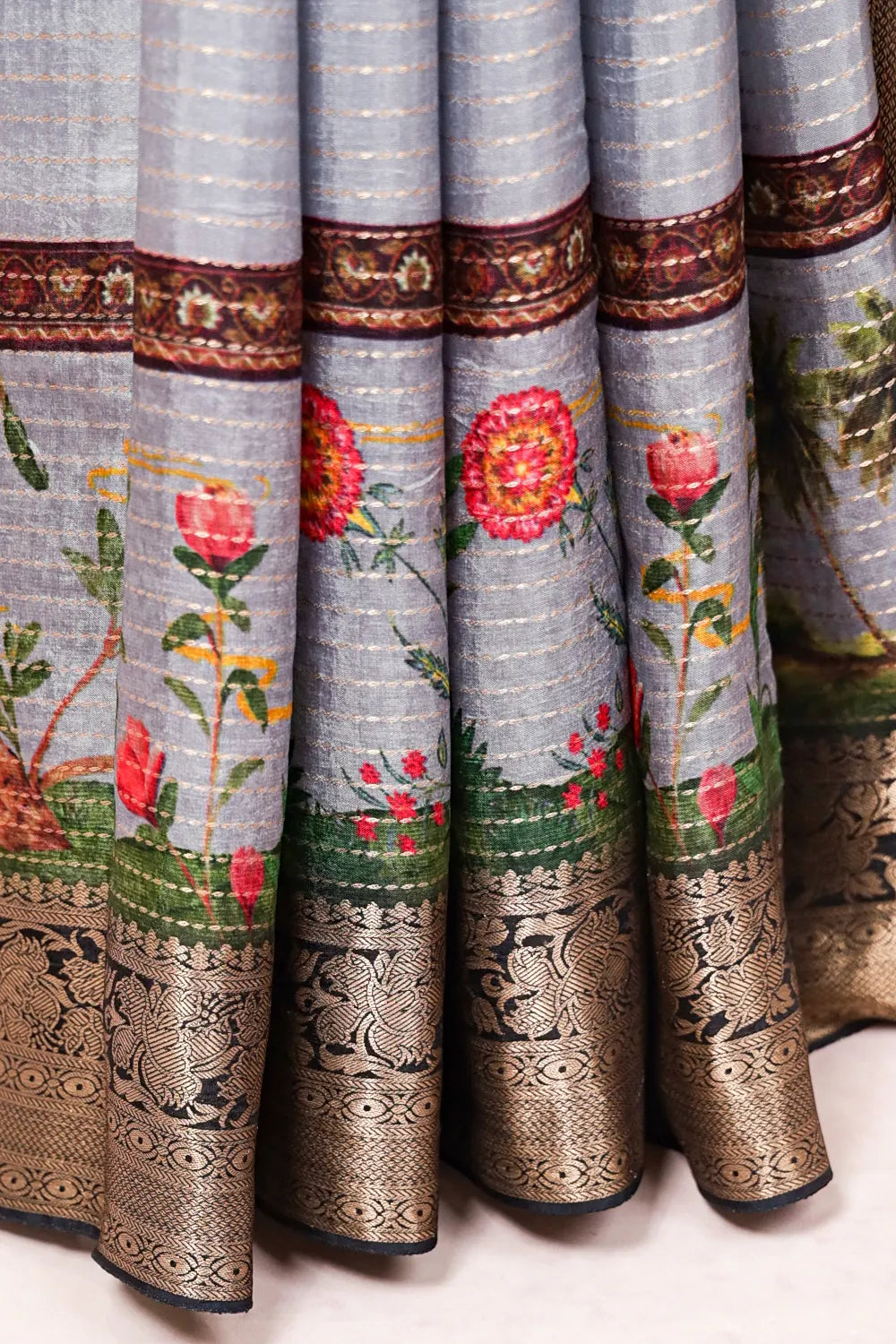 Ash Color Semi Silk Saree