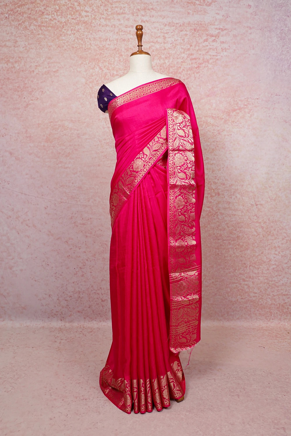 Rani Pink Semi Silk Saree