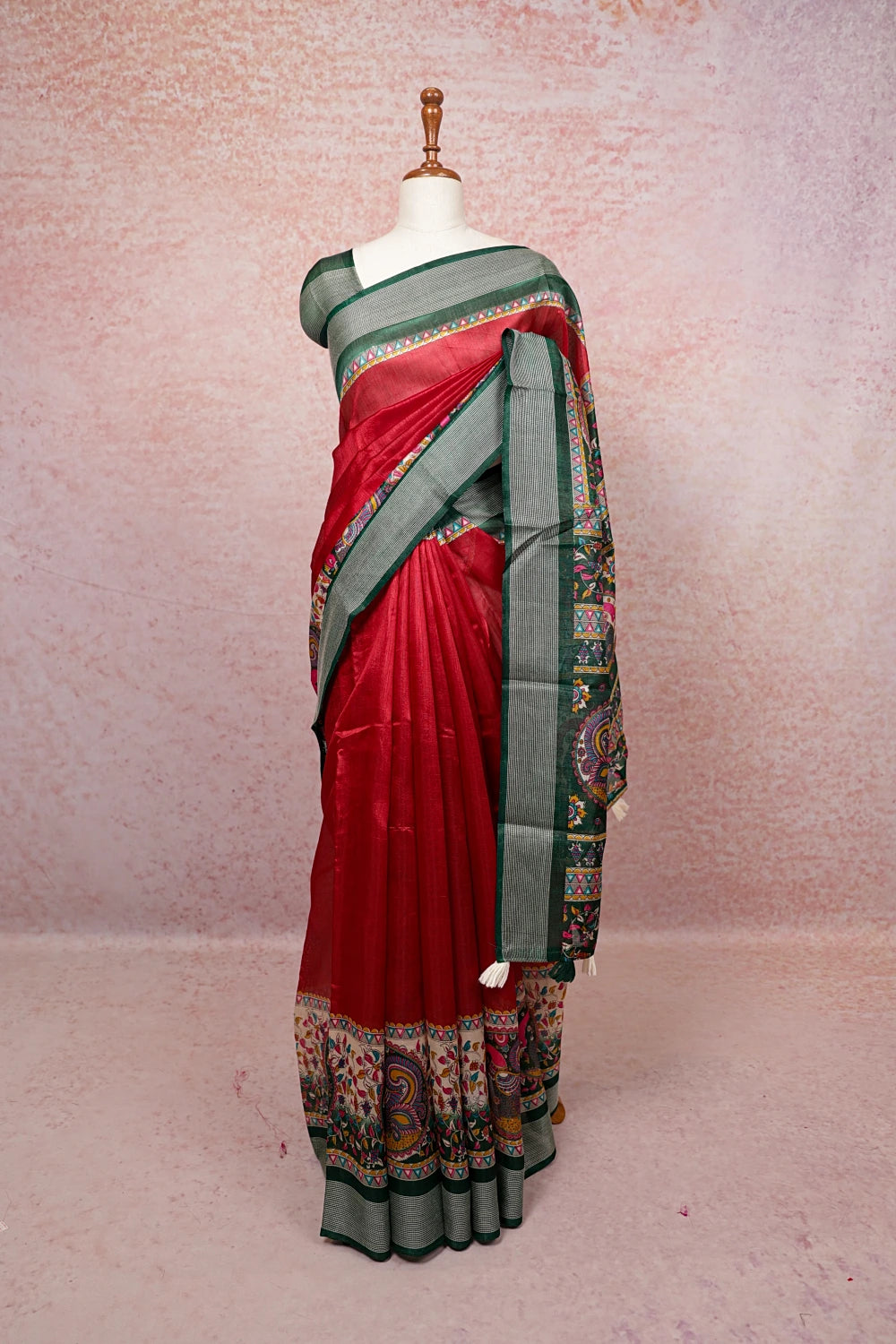 Reddish Maroon Synthetic Cotton Saree
