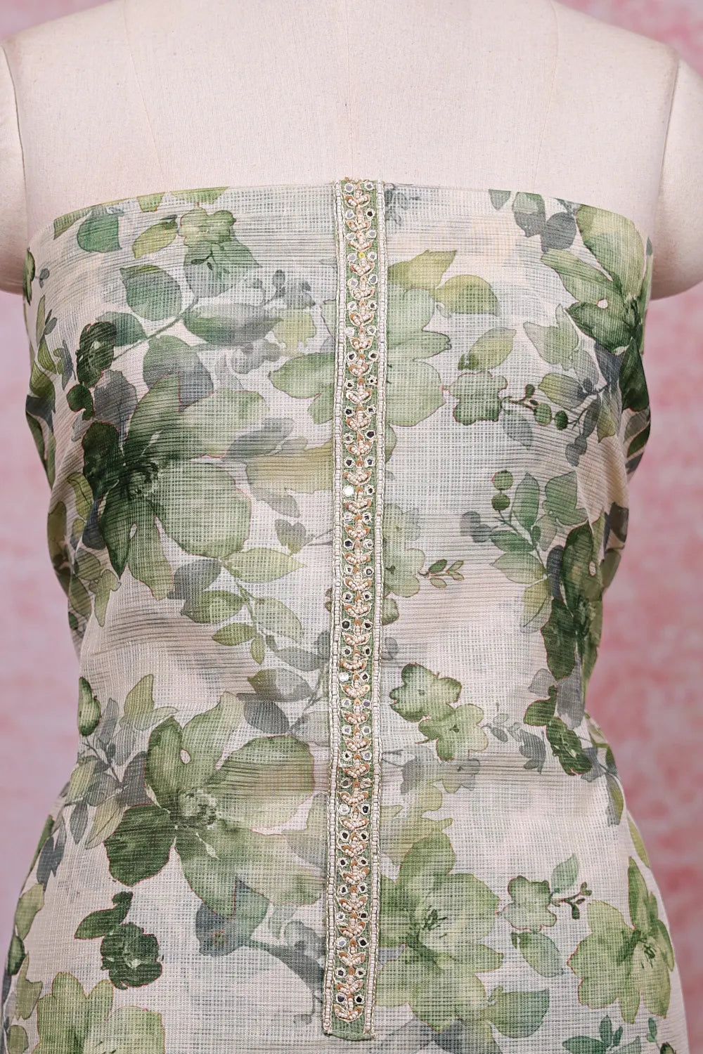 Cream Kota printed unstitched churidhar material with dupatta - Seematti