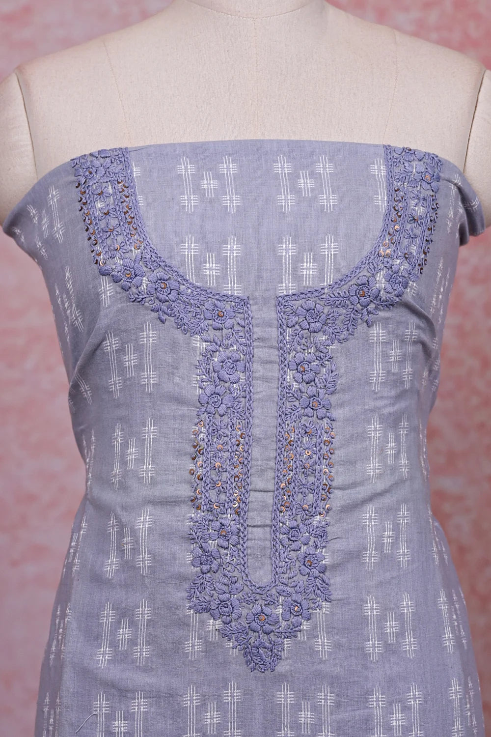 Powder Blue Cotton Embroidery Work Unstitched Churidhar Material