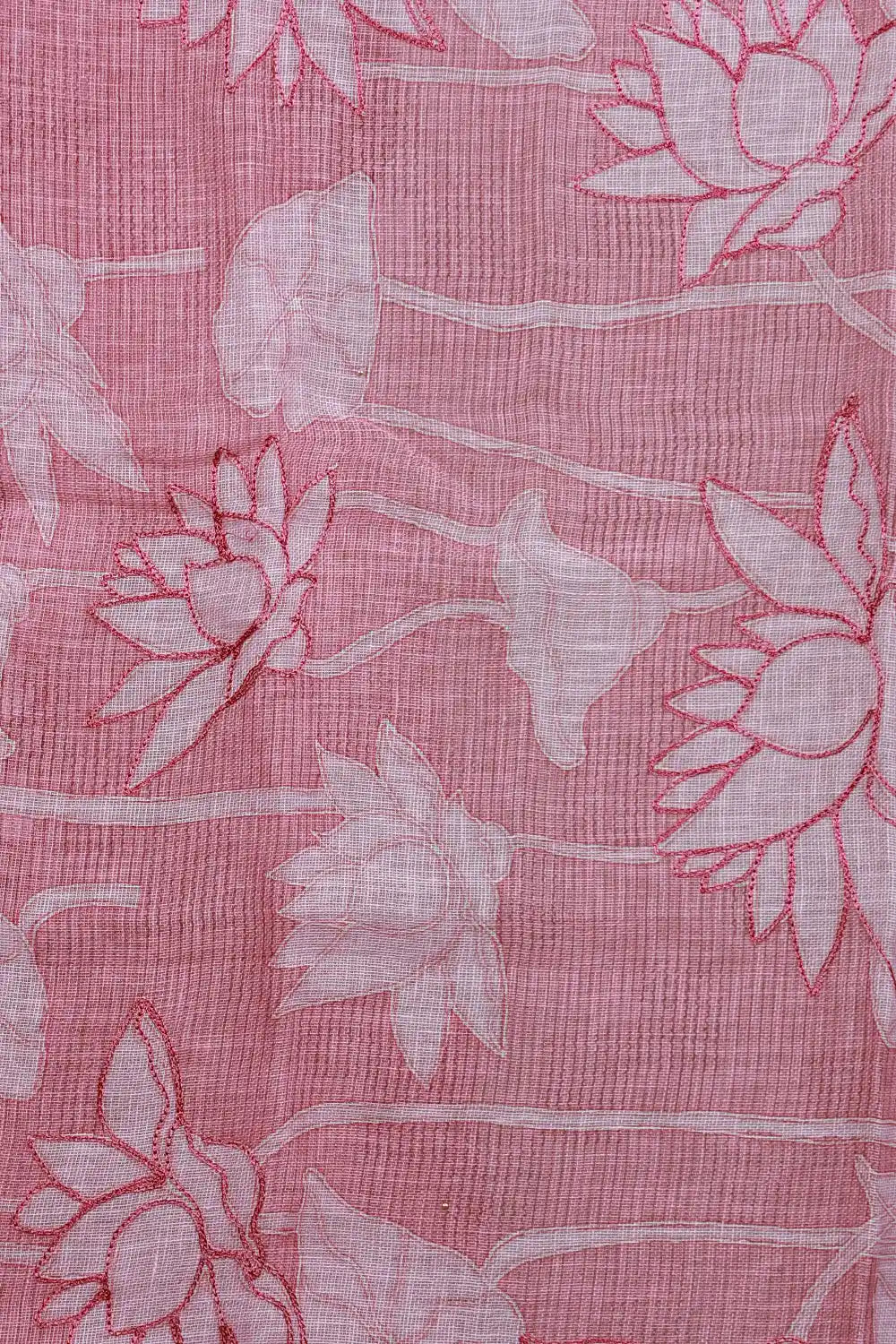 Pink Linen Thread Work Unstitched Churidhar Material