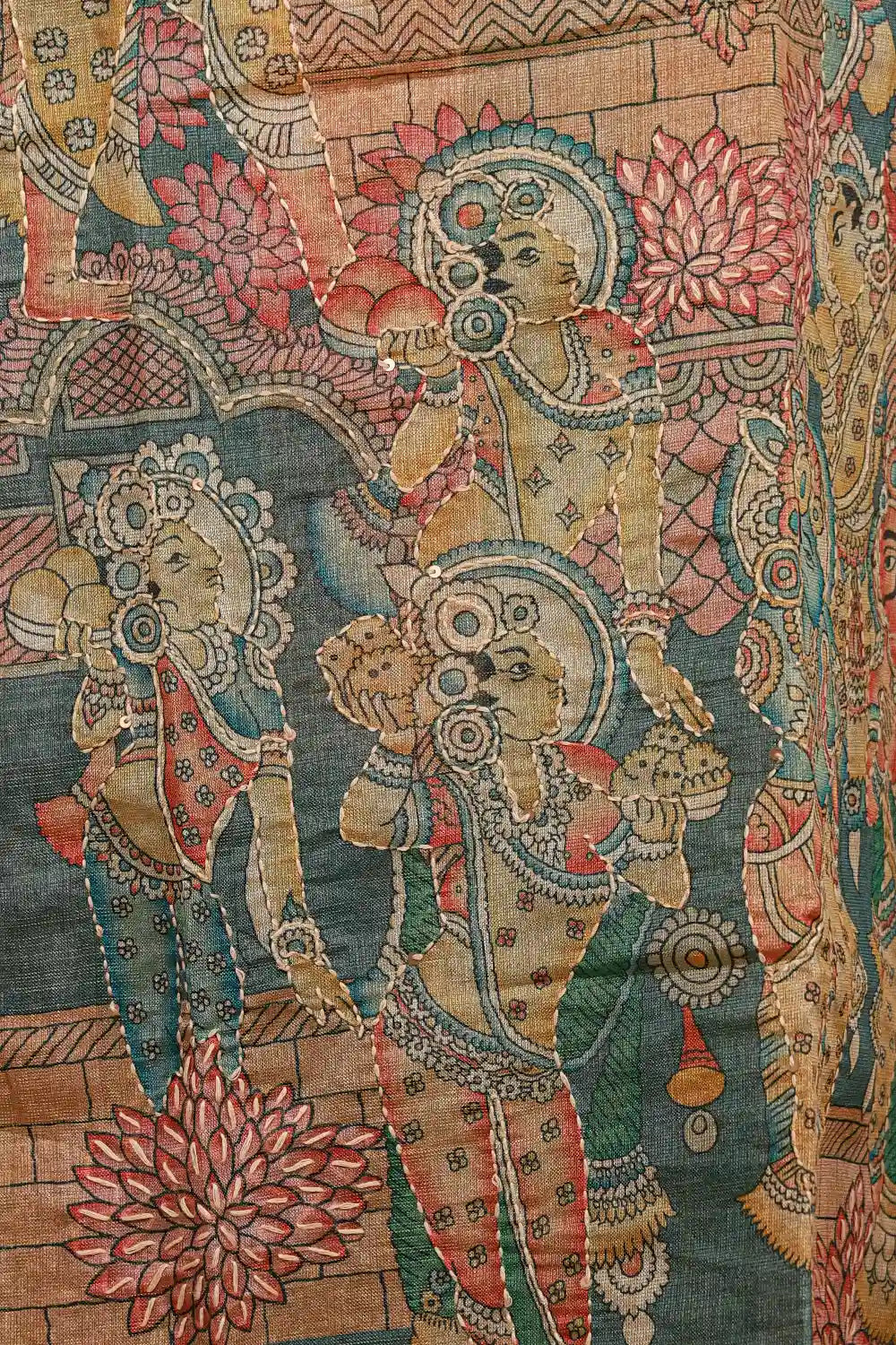 Green Tissue Silk Kantha Stitched Unstitched Churidhar Material