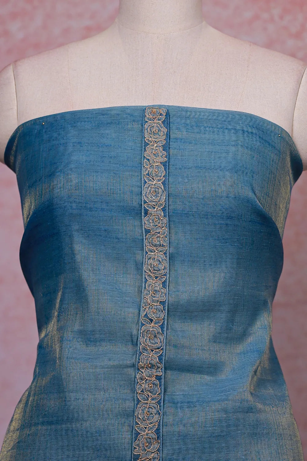 Powder Blue Tissue Silk Thread Work Unstitched Churidhar Material