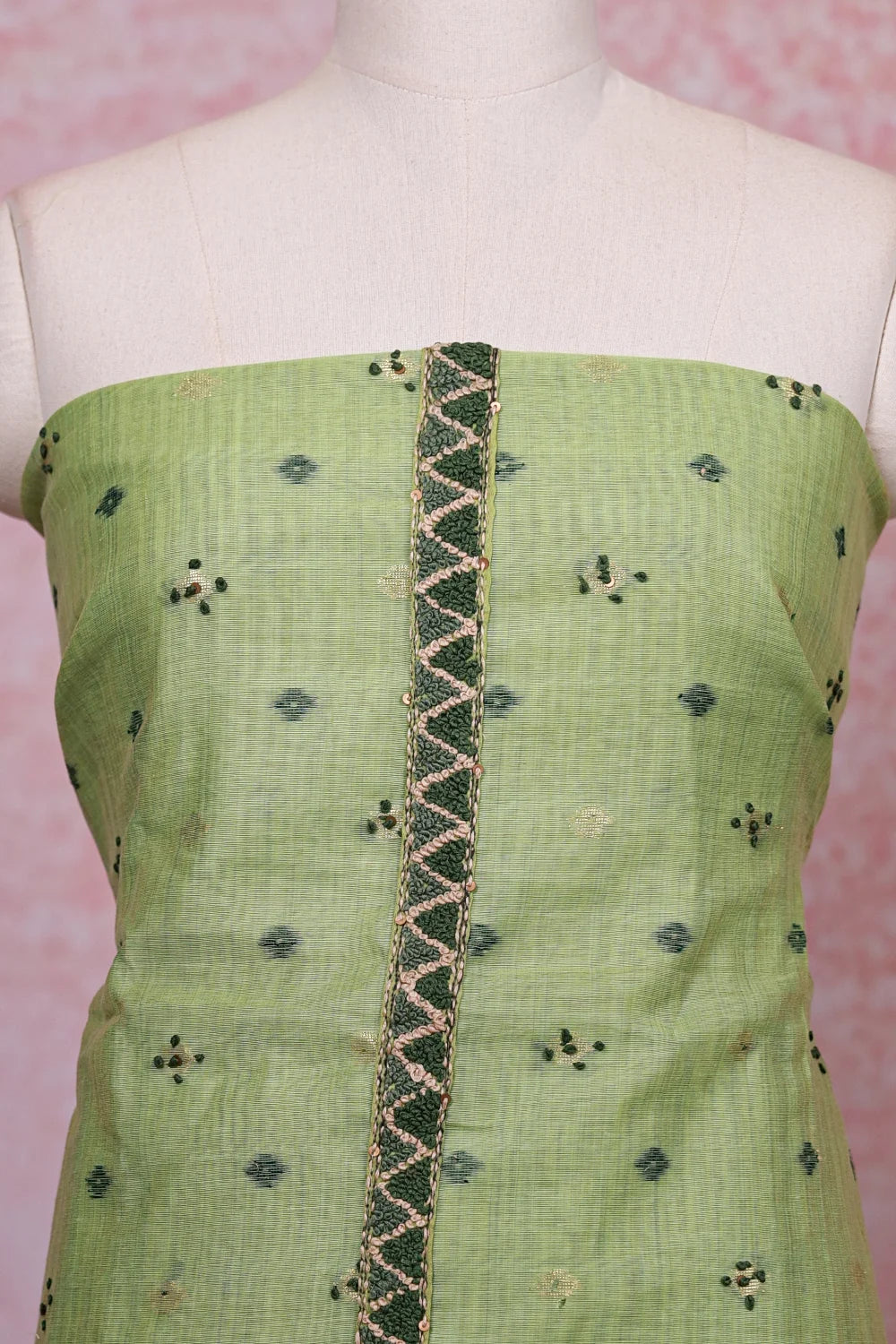 Pista Green Chanderi Silk Printed Unstitched Churidhar Material - Seematti