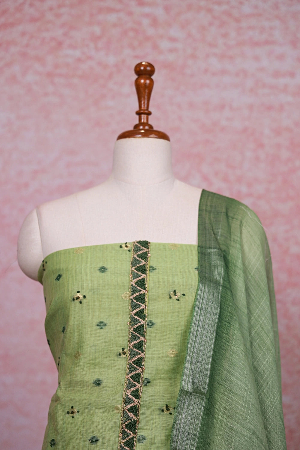 Pista Green Chanderi Silk Printed Unstitched Churidhar Material - Seematti