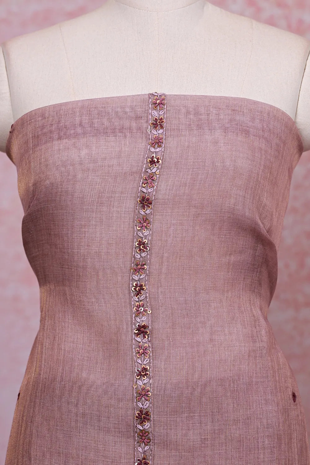 Light Lavender Tissue Silk Thread Work Unstitched Churidhar Material - Seematti