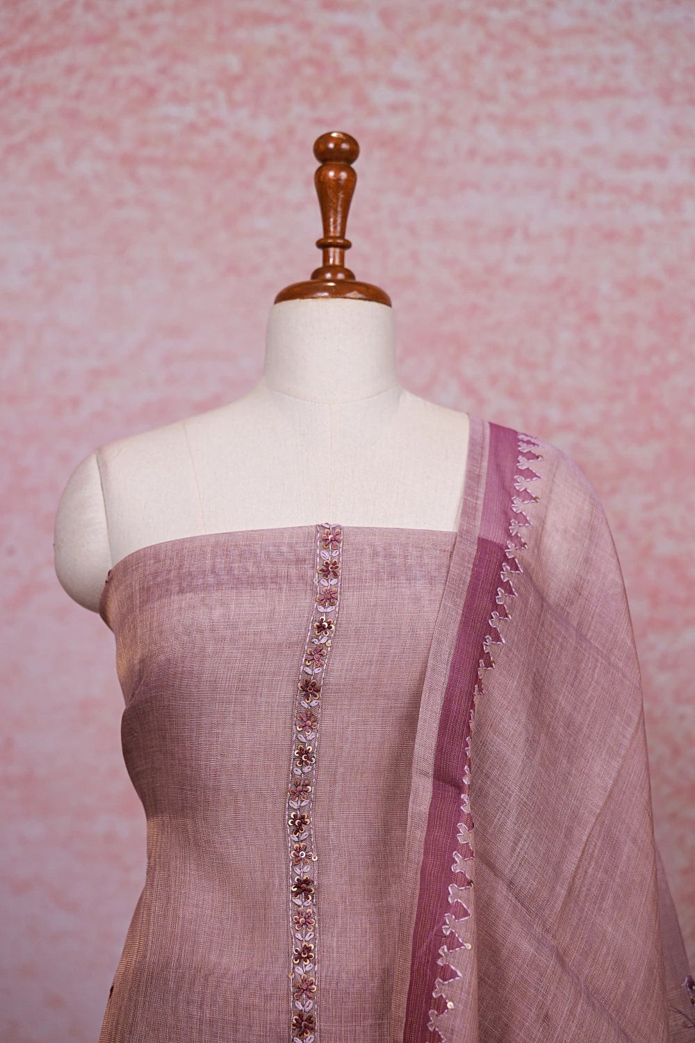 Light Lavender Tissue Silk Thread Work Unstitched Churidhar Material - Seematti