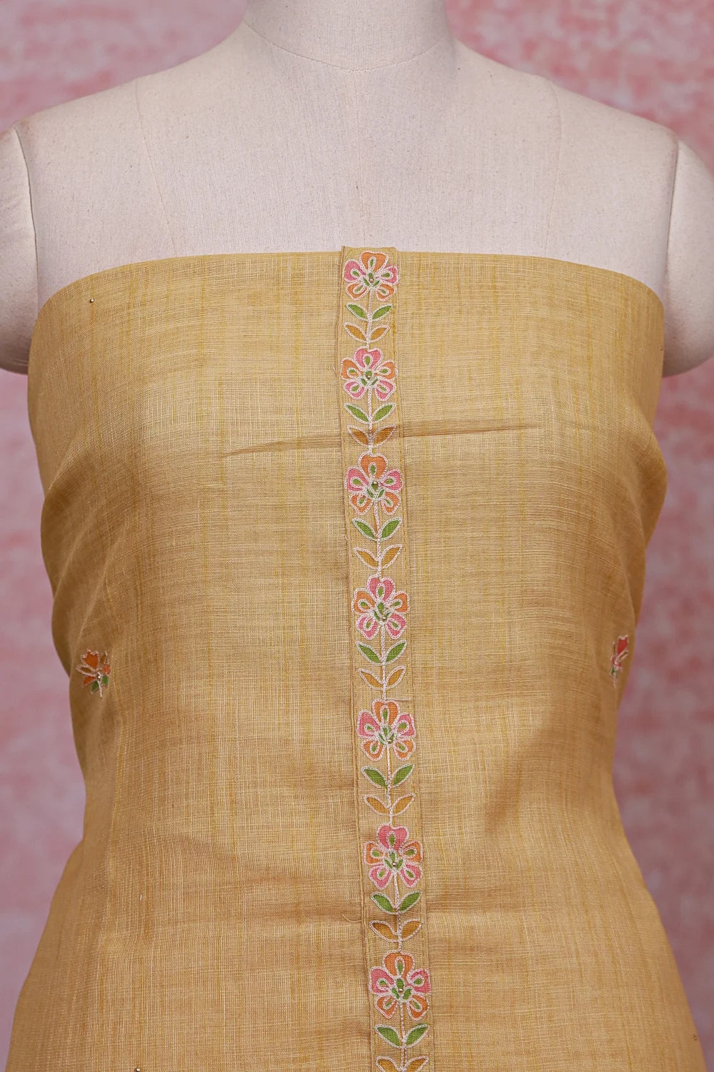Yellow Linen Embroidery Unstitched Churidhar Material - Seematti