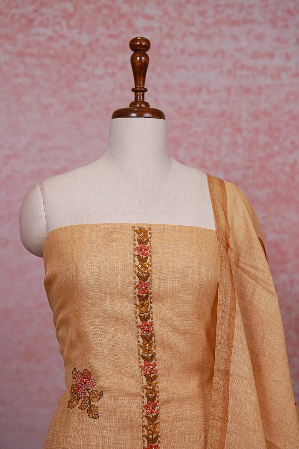 Sandal Linen Printed Unstitched Churidhar Material - Seematti