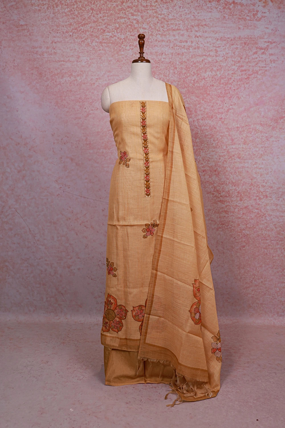 Sandal Linen Printed Unstitched Churidhar Material - Seematti