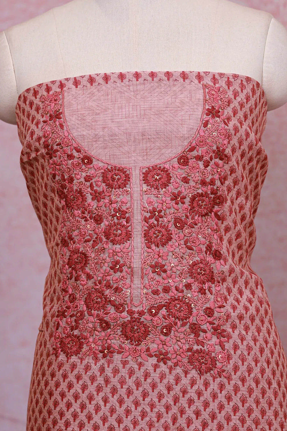 Onion Pink Tissue Silk Embroidery Unstitched Churidhar Material - Seematti