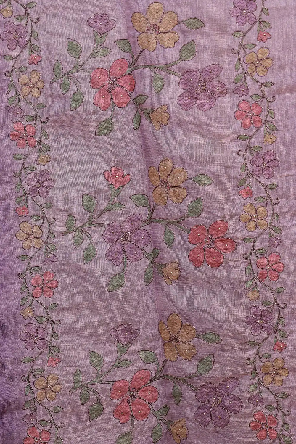 Lavender Tissue Silk Thread Work Unstitched Churidhar Material - Seematti