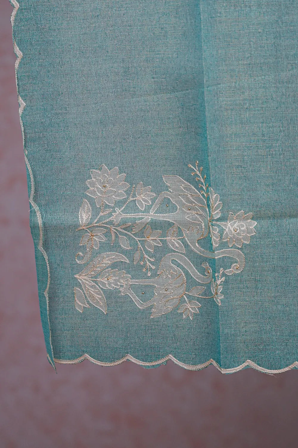 Sage Green Tissue Silk Thread Work Unstitched Churidhar Material - Seematti