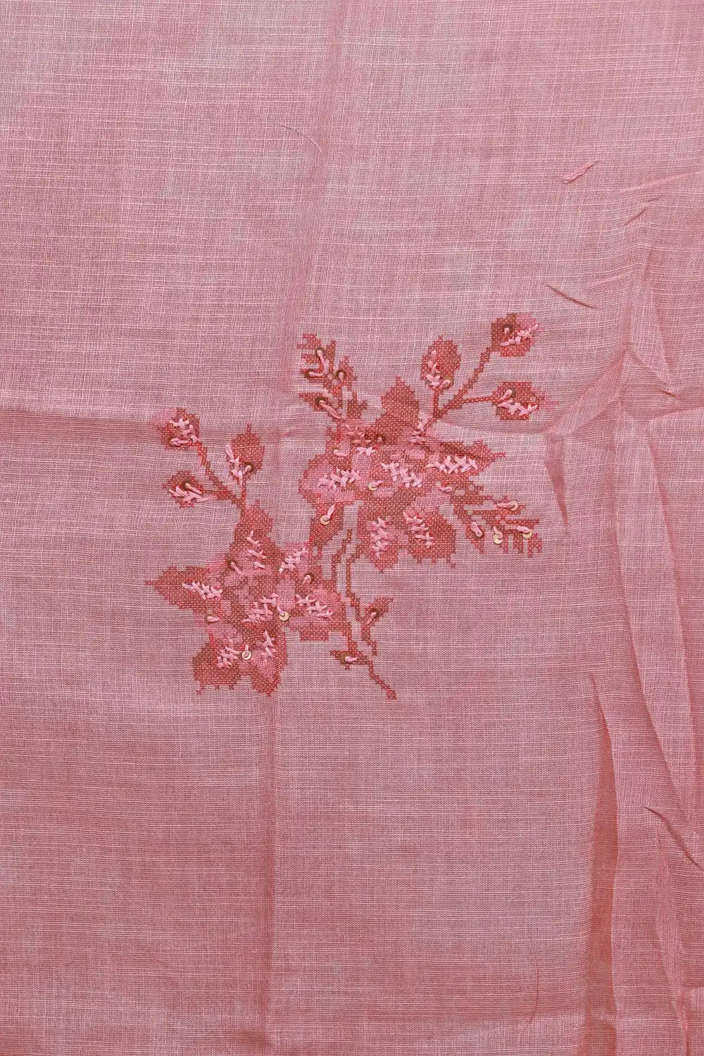 Peach Linen Kantha Stitched Unstitched Churidhar Material - Seematti
