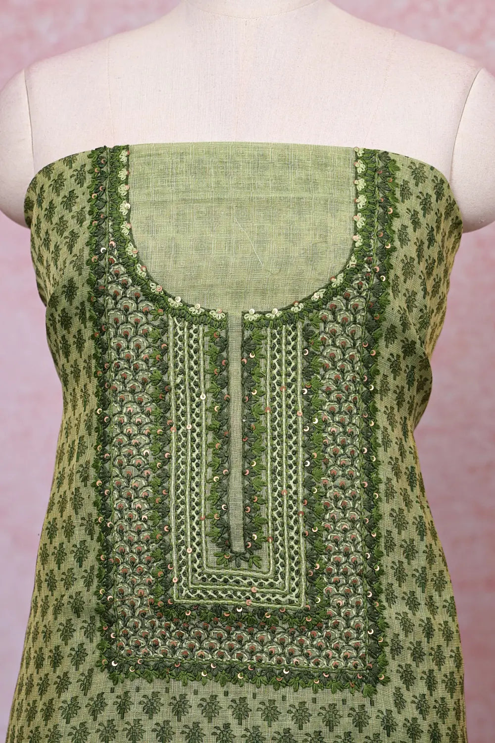 Green Tissue Silk Printed Unstitched Churidhar Material
