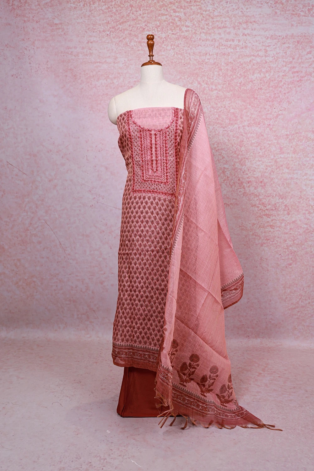 Peach Tissue Silk Printed Unstitched Churidhar Material